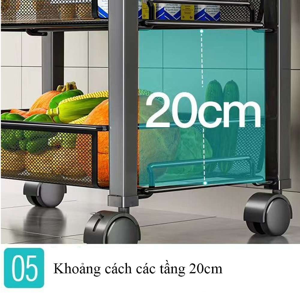 Kệ Để Đồ Nhà Bếp Lò Vi Sóng Đa Năng Chịu Lực Cao Có Bánh Xe 3, 4 Tầng Để Phòng Khách Tiện Lợi