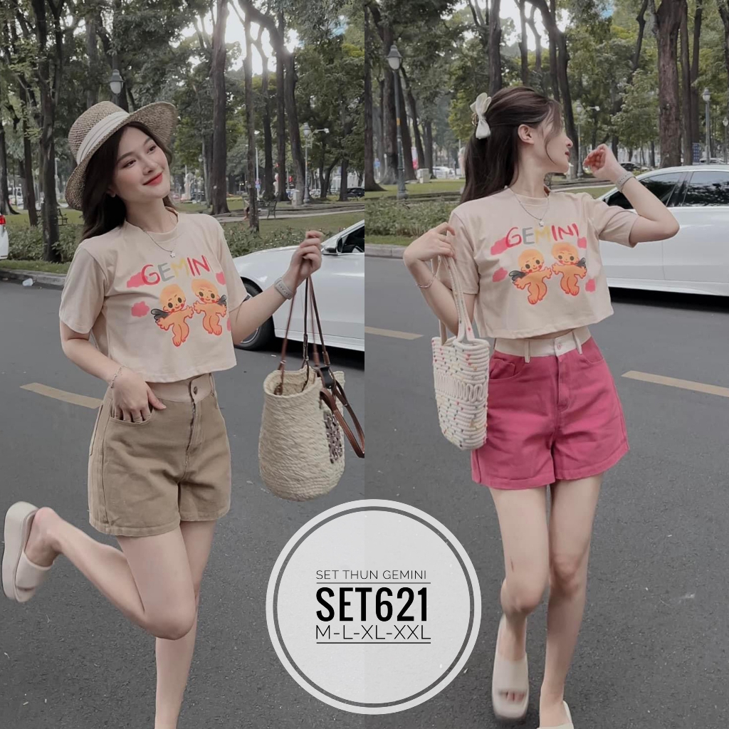 Set áo thun gemini croptop quần đùi bigsize (60-90kg)