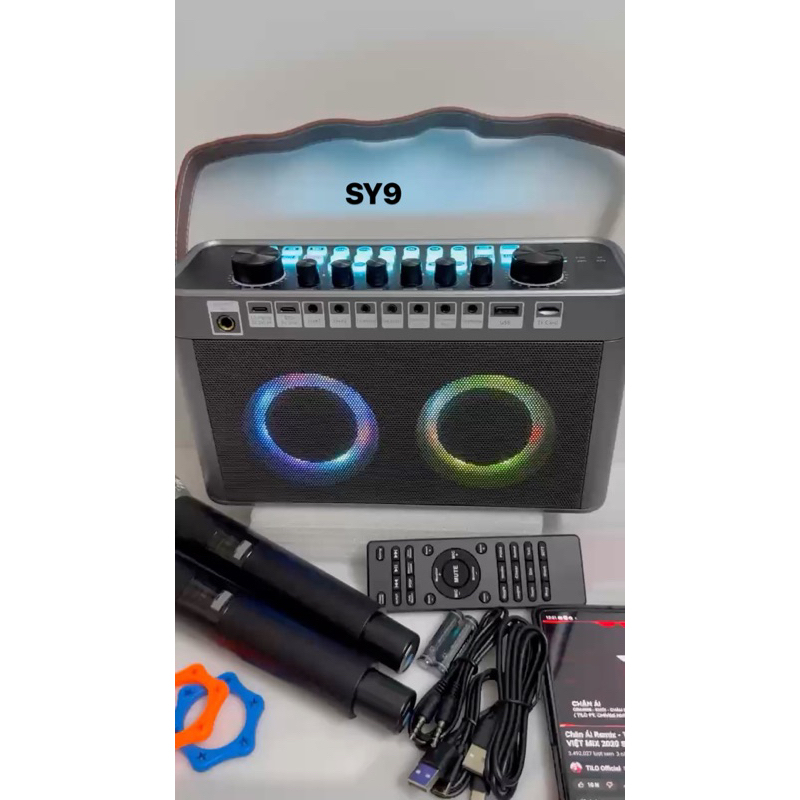 Loa Bluetooth SY9 live Stream kèm 2 micro karaoke không dây