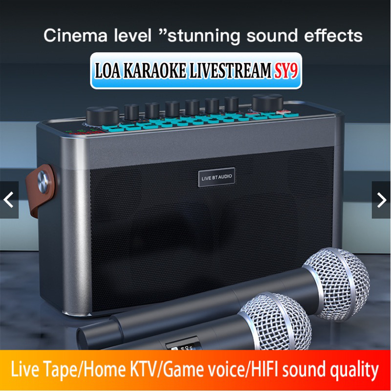 Loa Bluetooth SY9 live Stream kèm 2 micro karaoke không dây