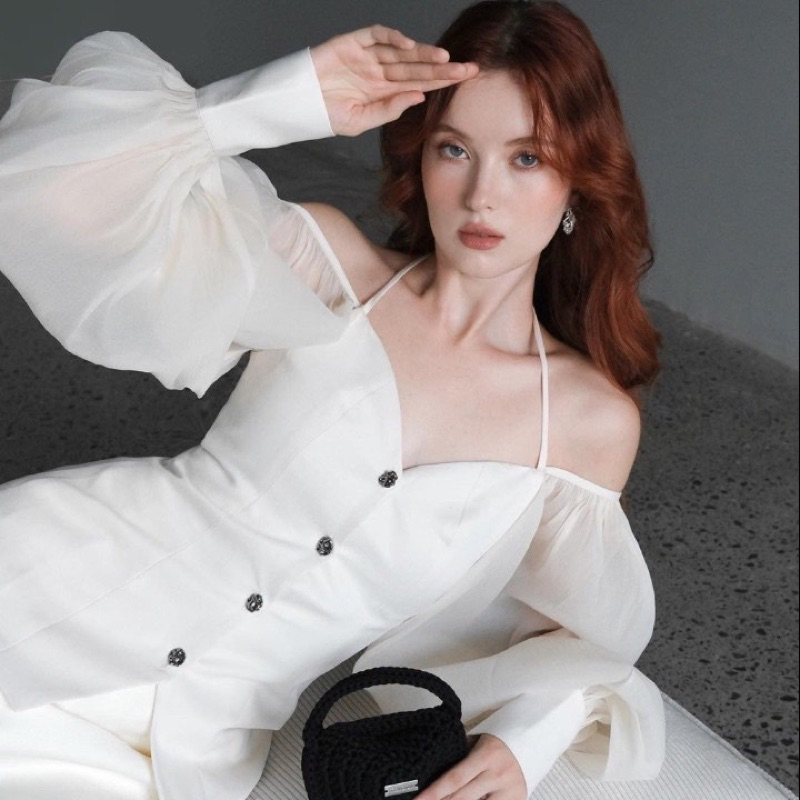 Set Áo Sơ Mi Tay Bồng Chân Váy Tapta, Áo Sơ Mi Nữ Kiểu Tiểu Thư Chân Váy Ngắn Thiết Kế