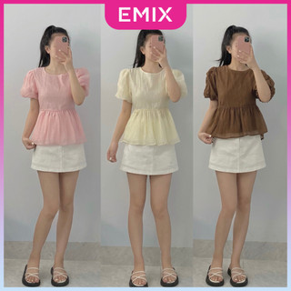 Áo tơ ly gãy tay bồng vạt lưng EMIX, freesize dưới 55kg, cổ vuông ôm eo Aotolyvatlung860_P2K1