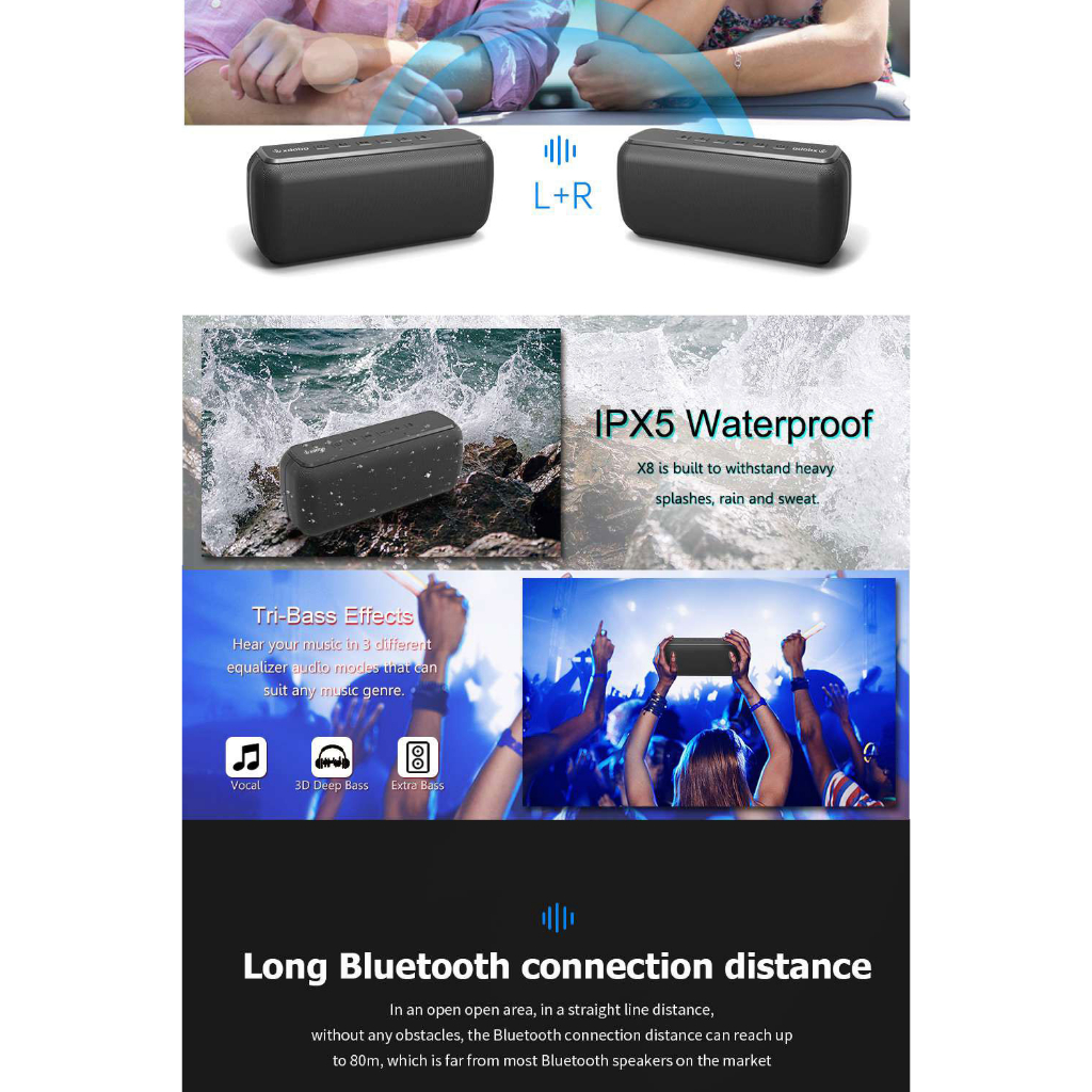 Loa Bluetooth 5.0 Không Dây Di Động Xdobo X8 II, Công suất 60W, TWS Bass, Chống Nước IPX5, Thời Gian Phát 15H