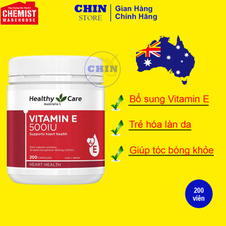 Viên uống bổ sung vitamin E Healthy Care 500IU 200 viên Úc giúp làm đẹp da, tóc chắc khỏe