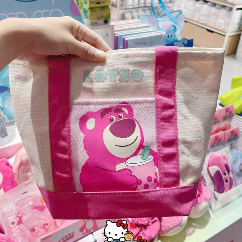 MVP3240 Túi xách vải canvas in hình gấu dâu trà sữa dễ thương cho nữ đi học đi chơi Vani Home