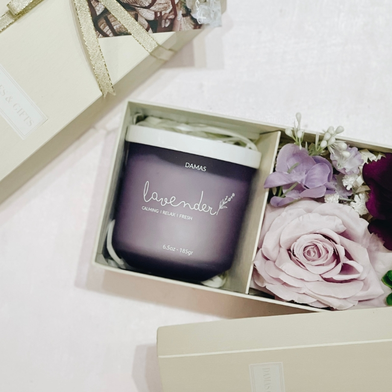 Set quà tặng nến thơm hoa lụa LAVENDER Damas tặng sinh nhật, cưới, tân gia, bạn trai, bạn gái