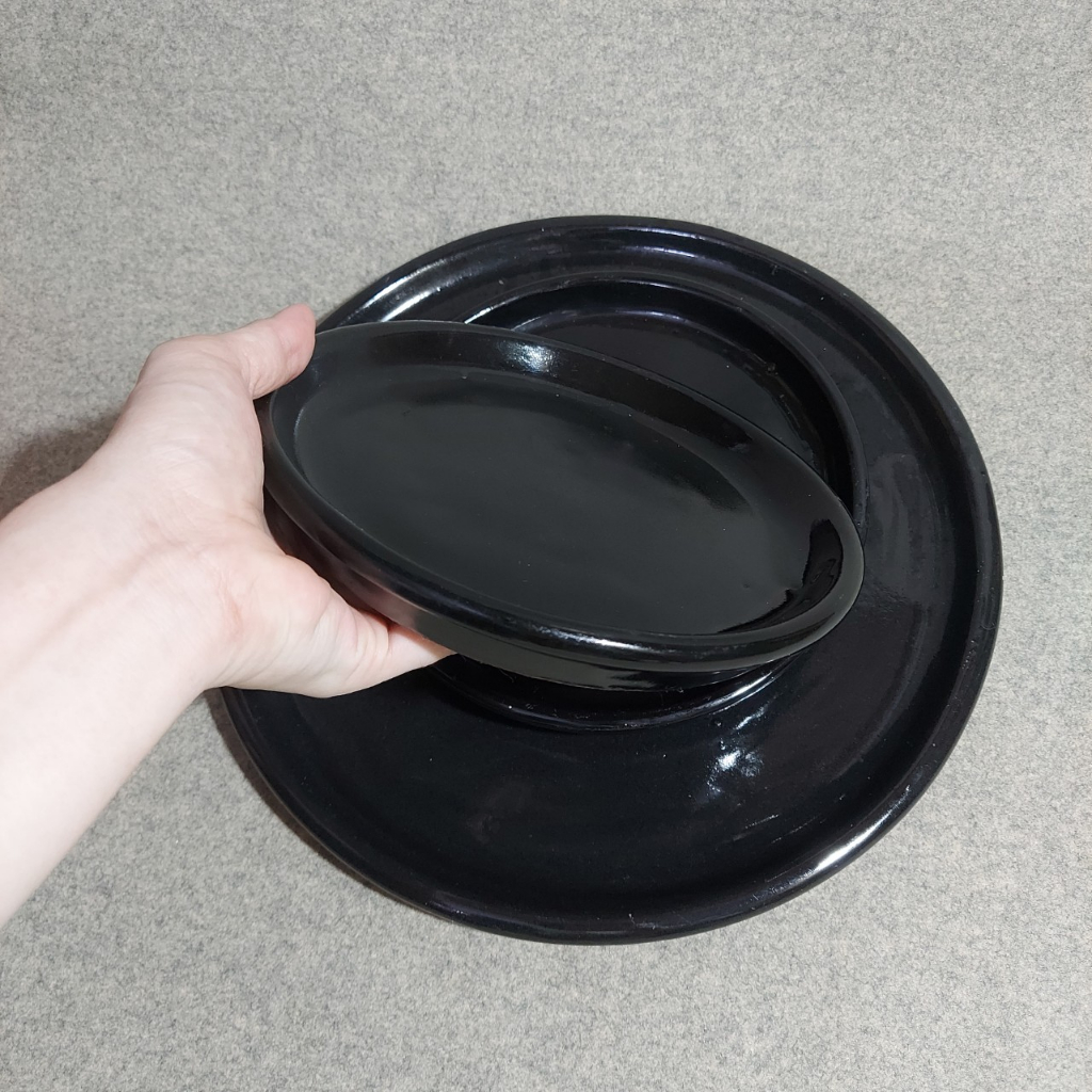 Đĩa lót chậu, đĩa tráng men đen cao cấp Bông Garden House hàng xuất khẩu