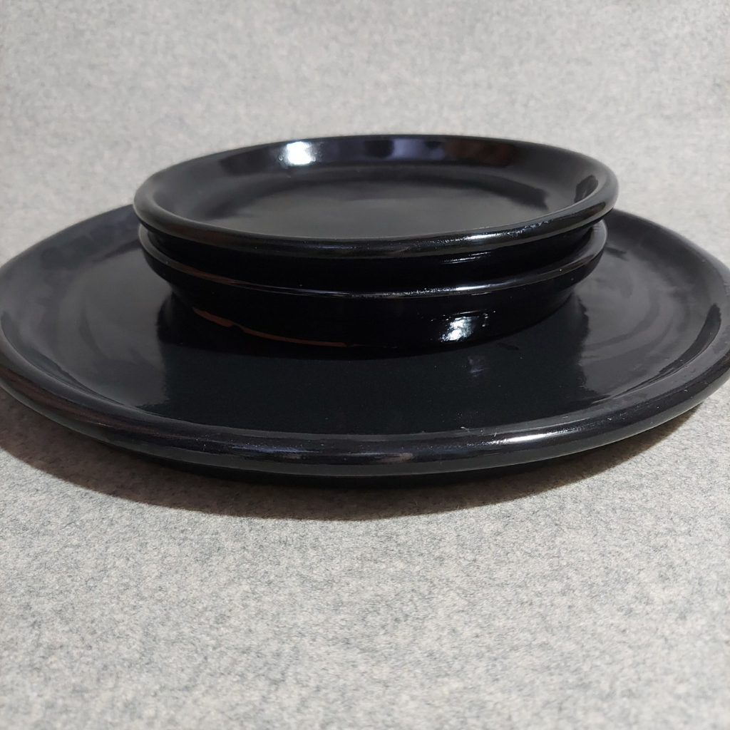 Đĩa lót chậu, đĩa tráng men đen cao cấp Bông Garden House hàng xuất khẩu