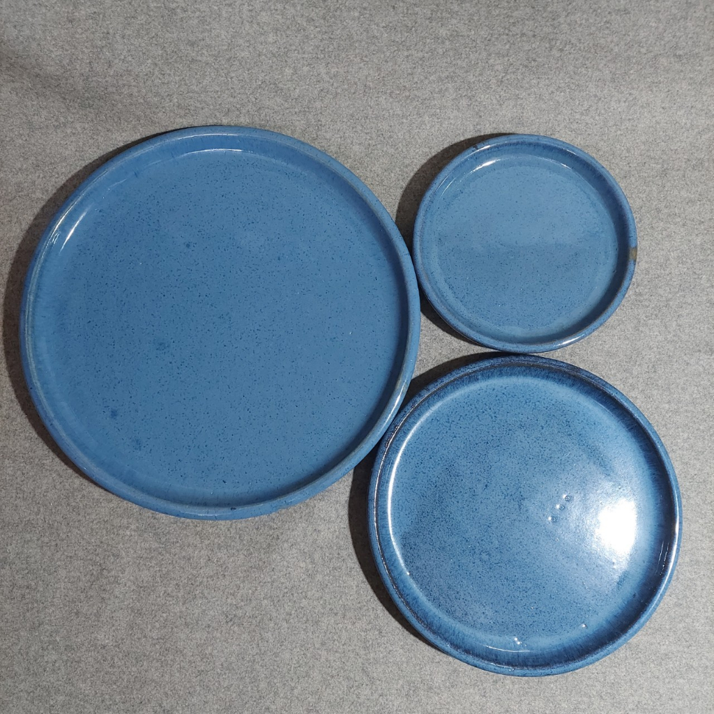 Đĩa lót chậu, đĩa men xanh dương Bông Garden House hàng xuất khẩu