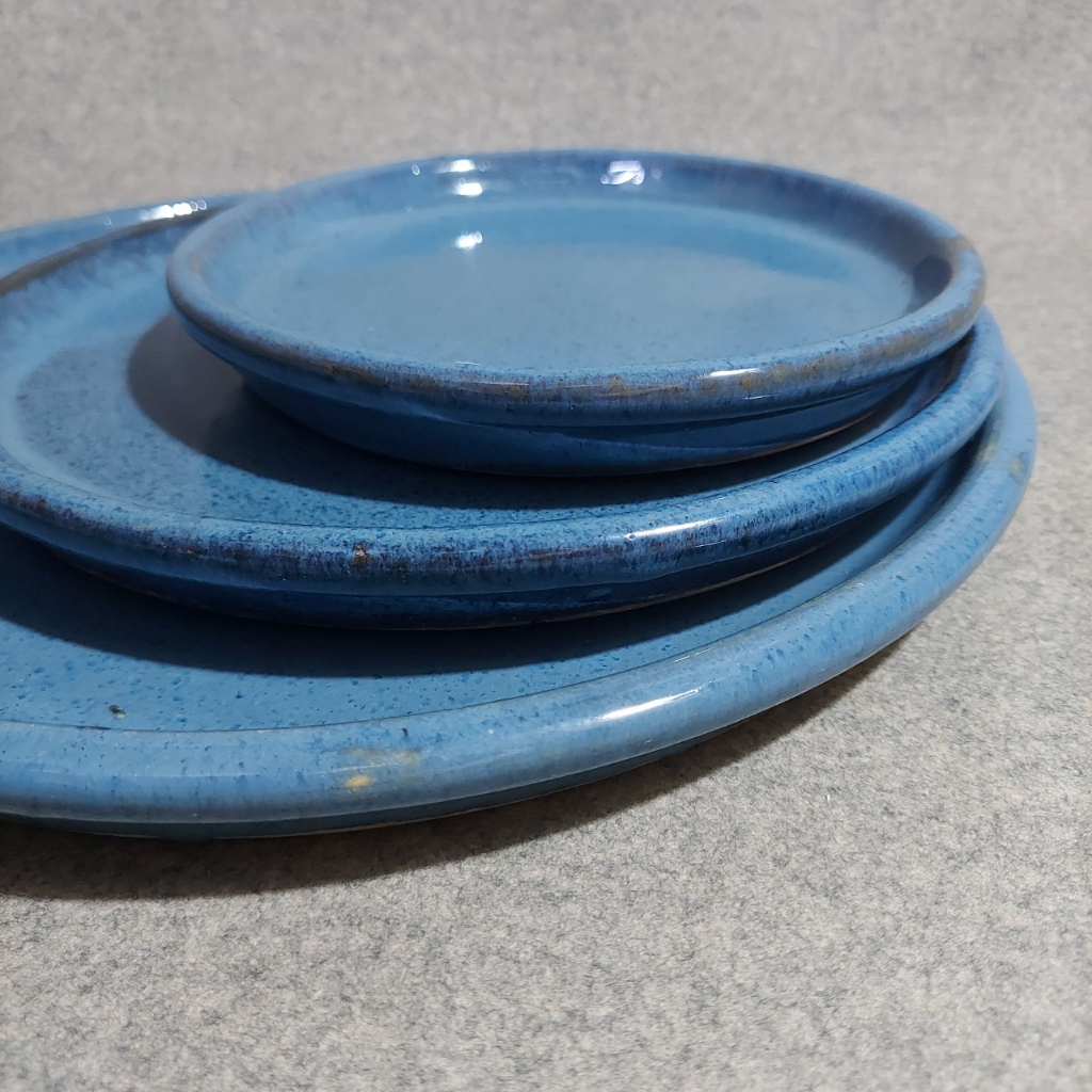 Đĩa lót chậu, đĩa men xanh dương Bông Garden House hàng xuất khẩu