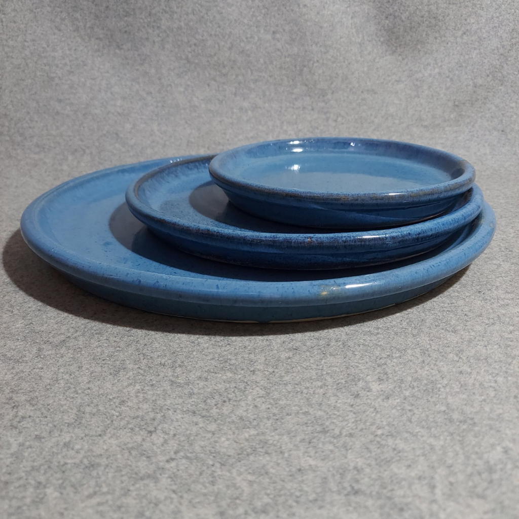 Đĩa lót chậu, đĩa men xanh dương Bông Garden House hàng xuất khẩu