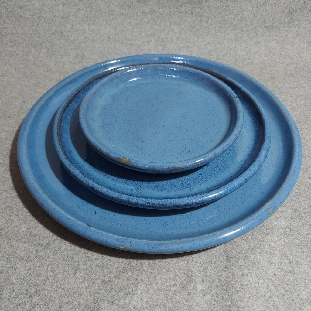 Đĩa lót chậu, đĩa men xanh dương Bông Garden House hàng xuất khẩu