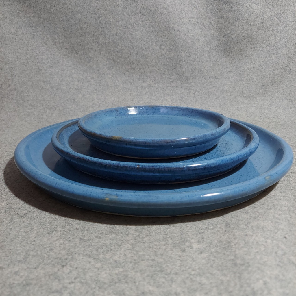 Đĩa lót chậu, đĩa men xanh dương Bông Garden House hàng xuất khẩu