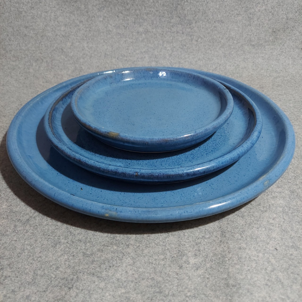 Đĩa lót chậu, đĩa men xanh dương Bông Garden House hàng xuất khẩu