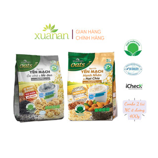  Combo 2 túi: NC Yến Mạch Hạnh Nhân Hạt Chia + Óc Chó & Mè Đen ít đường 400G  Tặng 1túi YếnMạch 150g  