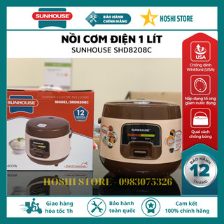 Nồi cơm điện 1.0 lít Sunhouse SHD8208 màu cafe, quai xách chống bỏng, lòng nồi dày cơm chín đều, bảo hành 12 tháng