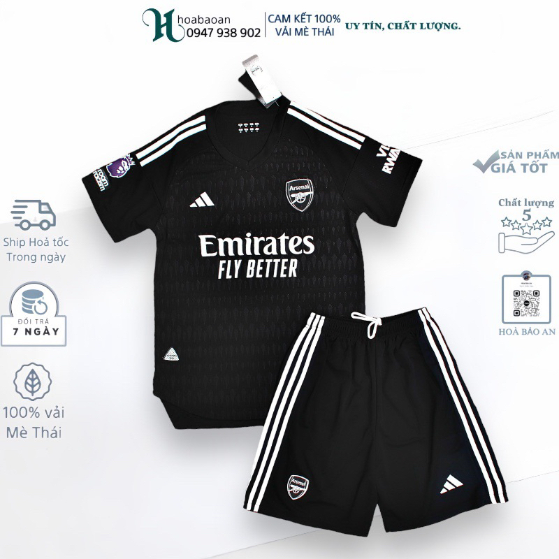 Bộ quần áo bóng đá CLB Arsenal màu đen mẫu 23/24 vải mè thái cao cấp
