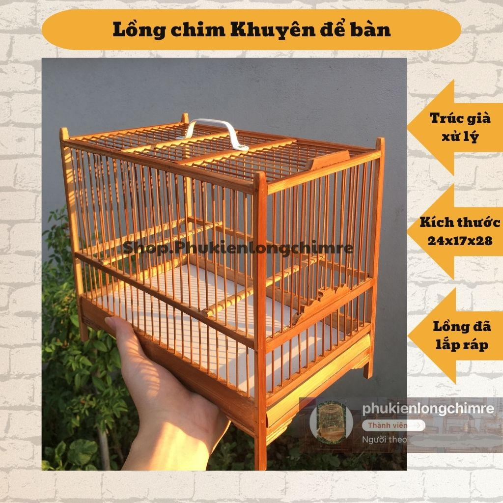 Lồng chim Khuyên vuông Lồng chim Khuyên để bàn chất liệu trúc già xử lý kèm phụ kiện