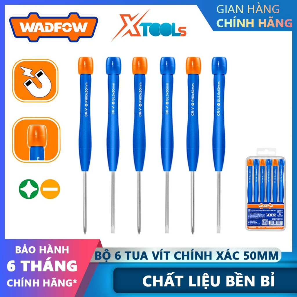 Bộ 6 tua vít chính xác WADFOW WSS2B06 chất liệu CR-V chất lượng cao 50mm -chính hãng-