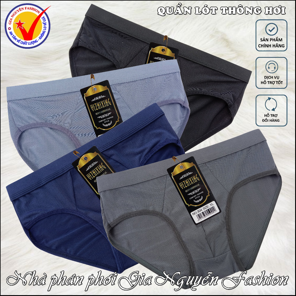 Set 4 Quần lót nam lưới thun lạnh thông hơi, co giãn đa chiều, hàng chất lượng cao No:304