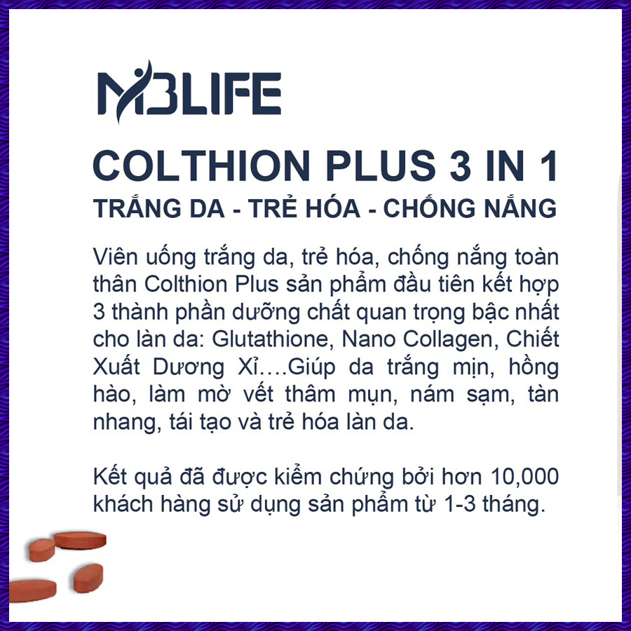 Colthion Plus Viên Uống Trắng Da, Trẻ Hóa Toàn Thân - Giúp Da Trắng Sáng Bật Tone Chỉ Sau 30 ngày