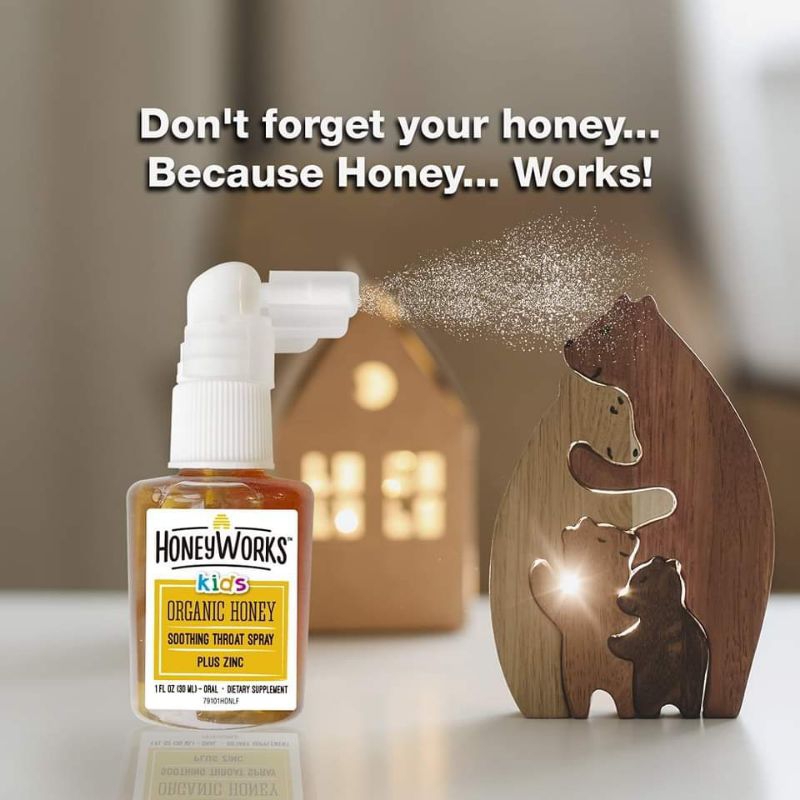 Xịt họng keo ong organic HoneyWorks cho bé từ 1 tuổi