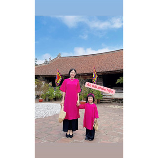 Set áo dài đôi mẹ và bé LỤA TÂY THI áo HỒNG SEN quần đen ( tặng bờm cho bé)