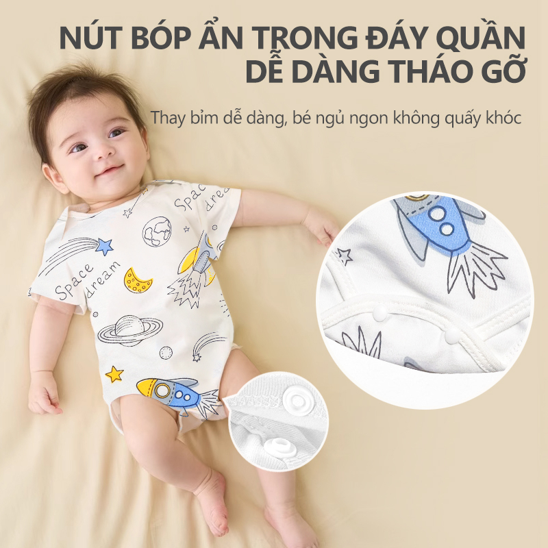 [Einmilk.ân ninh] Áo em bé liên quần ôm mông body chip , 100% vải cotton, mềm mại hình hoa văn dễ thương  R0M22