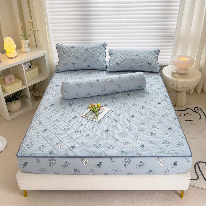 Bộ ga gối cotton đũi hàn trần bông micro bọc đệm dưới 25cm, ga giường gồm 2 vỏ gối nằm tặng kèm 01 vỏ gối ôm