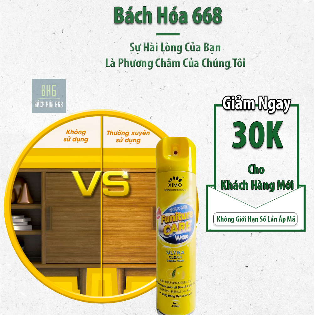 Chai Xịt Làm Sạch Đánh Bóng Đồ Gỗ, Bảo Dưỡng Đồ Gỗ Ximo Hương Chanh 330ml