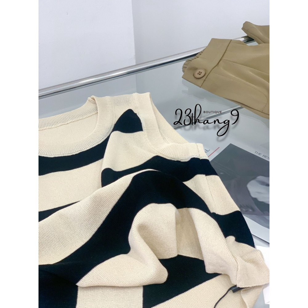 Áo len nữ croptop , áo len ba lỗ nữ sọc đen sọc trắng hàng quảng châu dày dặn cao cấp co giãn phong cách hàn quốc