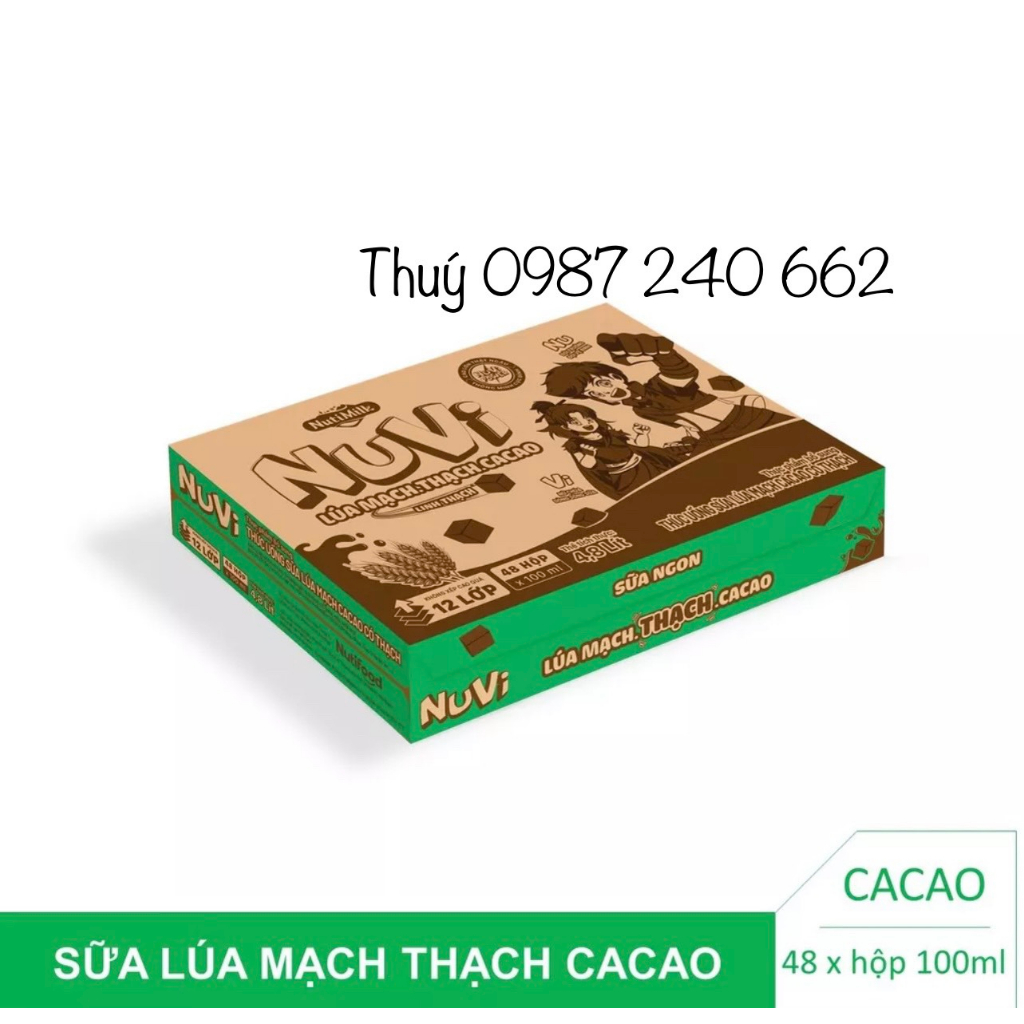 THÙNG 48 HỘP NuVi Cacao, cam, dâu Có Thạch Hộp 110ml/170ml