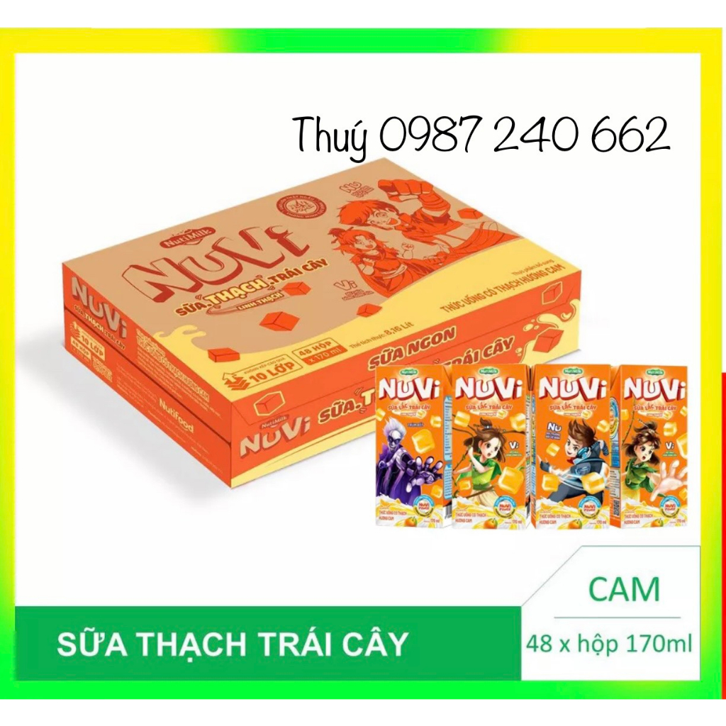 THÙNG 48 HỘP NuVi Cacao, cam, dâu Có Thạch Hộp 110ml/170ml