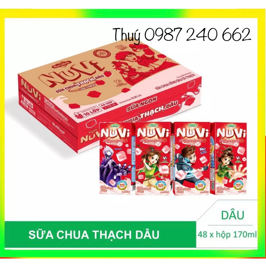 THÙNG 48 HỘP NuVi Cacao, cam, dâu Có Thạch Hộp 110ml/170ml