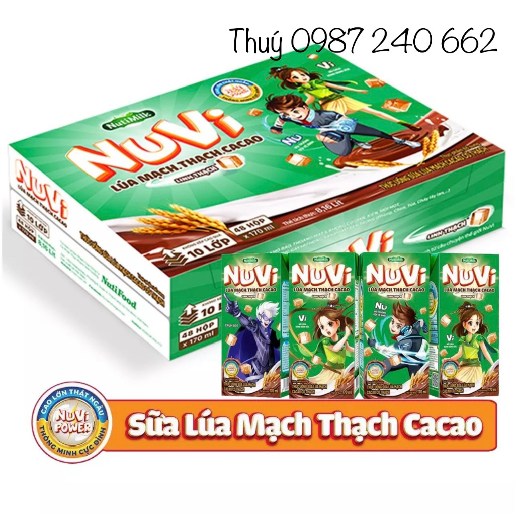 THÙNG 48 HỘP NuVi Cacao, cam, dâu Có Thạch Hộp 110ml/170ml