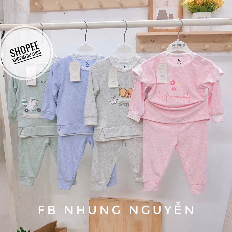 Bộ dài tay Moon vải peptit cho bé gái, bé trai