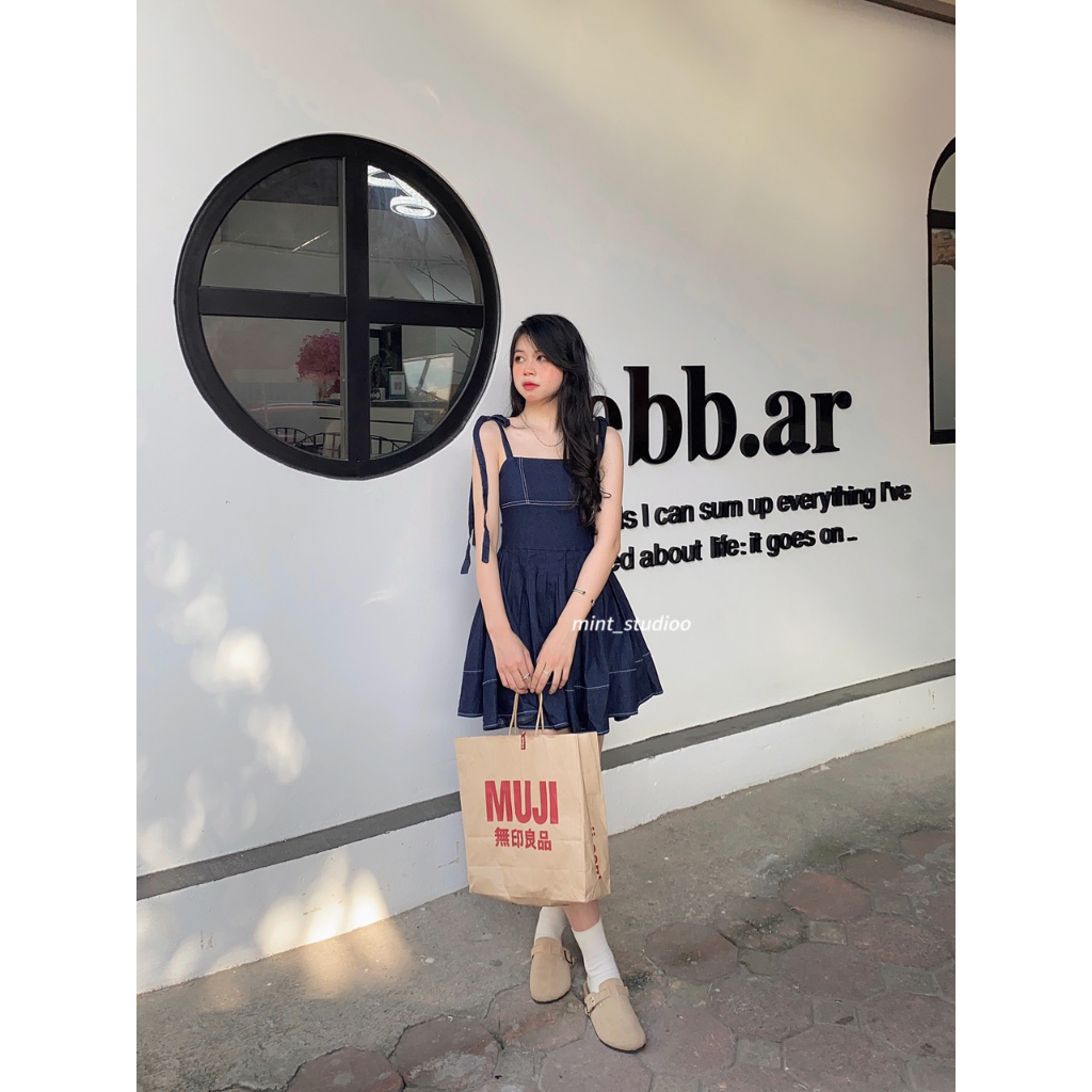 ABY DENIM VÁY HAI DÂY THẮT NƠ