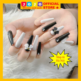 Nail box xinh thiết kế thủ công 24 móng màu đen trắng cá tính Jojo's mã TK07