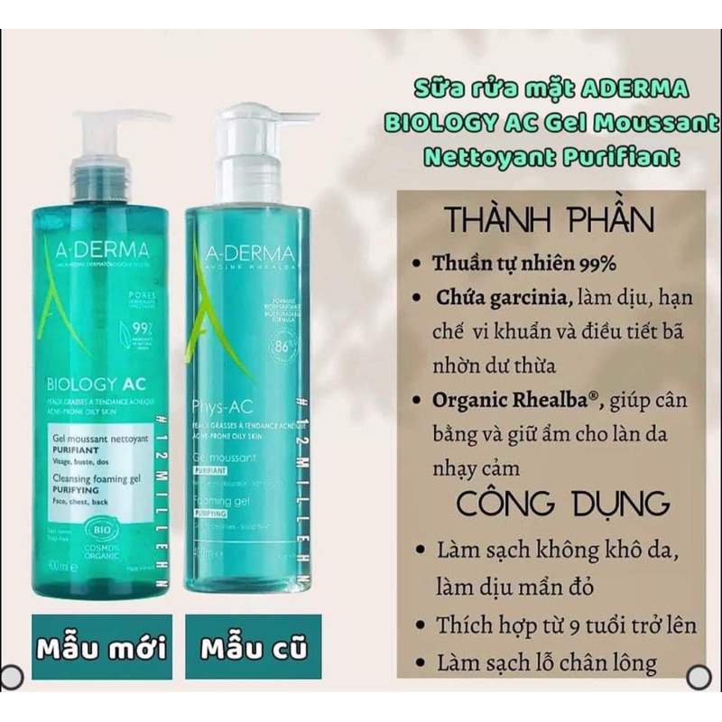 Sữa rửa mặt Aderma 200ml, 400ml