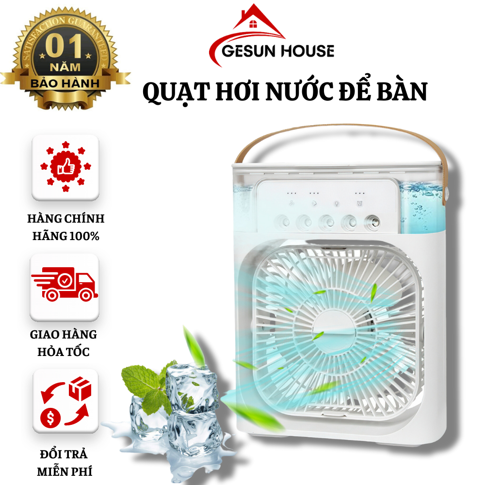 Quạt Điều Hòa Hơi Nước Mini 600Ml Để Bàn 3 Chế Độ Phun Sương Tích Hợp Led, Chế Độ Hẹn Giờ Sử Dụng Cổng Sạc Usb Tiện Dụng