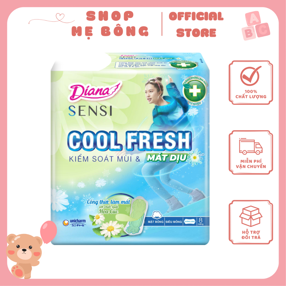 [Bịch 8 miếng] Băng vệ sinh Diana Sensi Cool Fresh mát dịu siêu mỏng không cánh (hoa cúc)