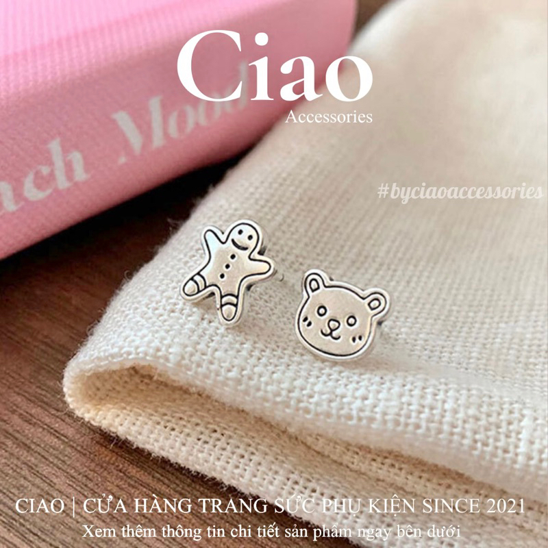 Khuyên tai/ Bông tai mạ bạc S925 thiết kế hình đơn giản xinh xắn Bouji Ciao