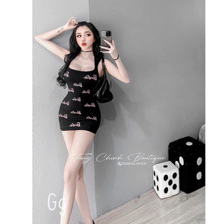 Đầm 2 dây kiểu sau 3 lỗ in chữ babie toàn đầm ôm body dáng ngắn cực hot , chất thun gân co giãn mềm mịn