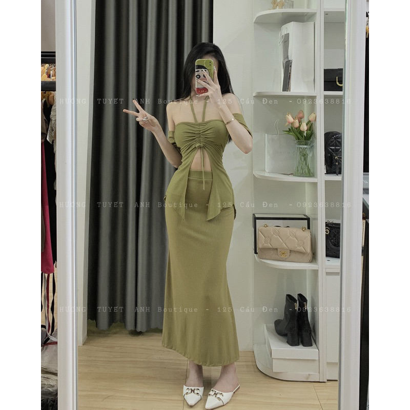 Set áo yếm tua rua rút dây chân váy đuôi cá
