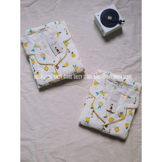 Pyjama mặc nhà xô muslin họa tiết trái chanh