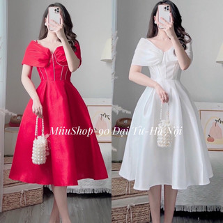 Váy thiết kế trễ vai xoè phồng dự tiệc, đầm trễ vai tiệc cưới