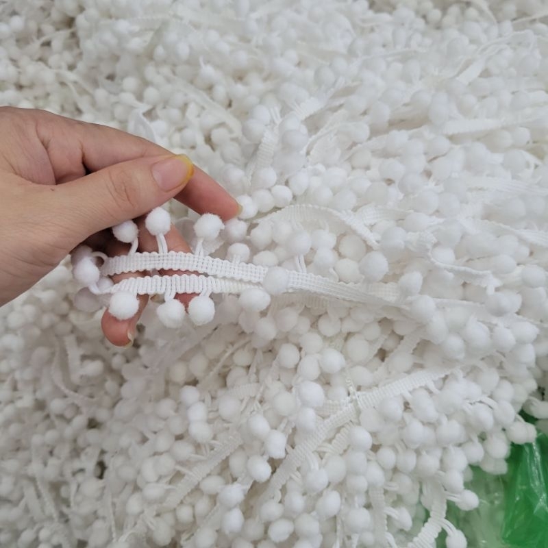 Dây viền trang trí pompom, ren tua rua pompom bản 2cm VIDEO SHOP TỰ QUAY