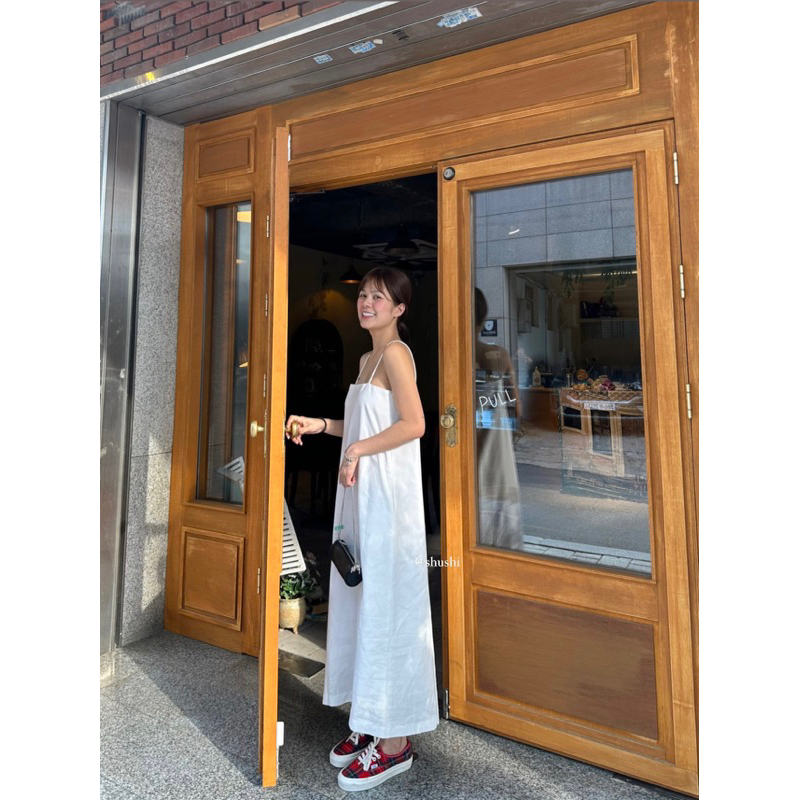 Đầm 2 Dây Linen Basic Màu Trắng