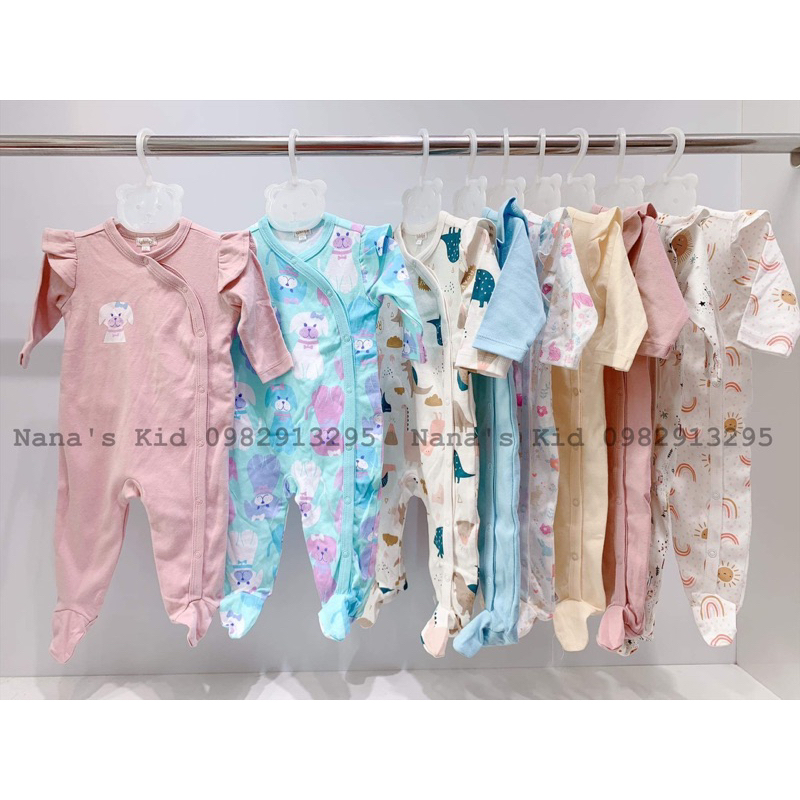 Body cotton dài tay, body cotton sleepsuit Yampi xuất xịn nguyên tag 3-24m