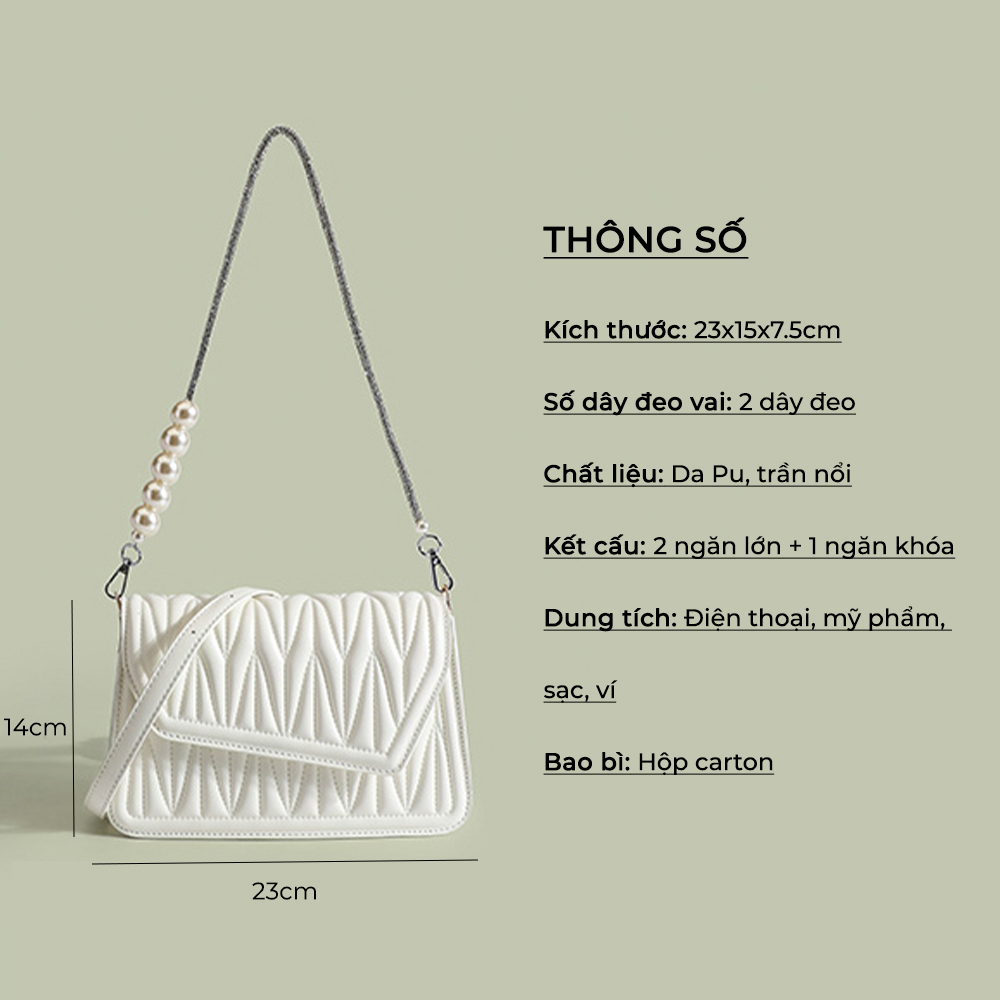 Túi xách nữ nắp chéo hai dây đeo size 23 Leysi A52C